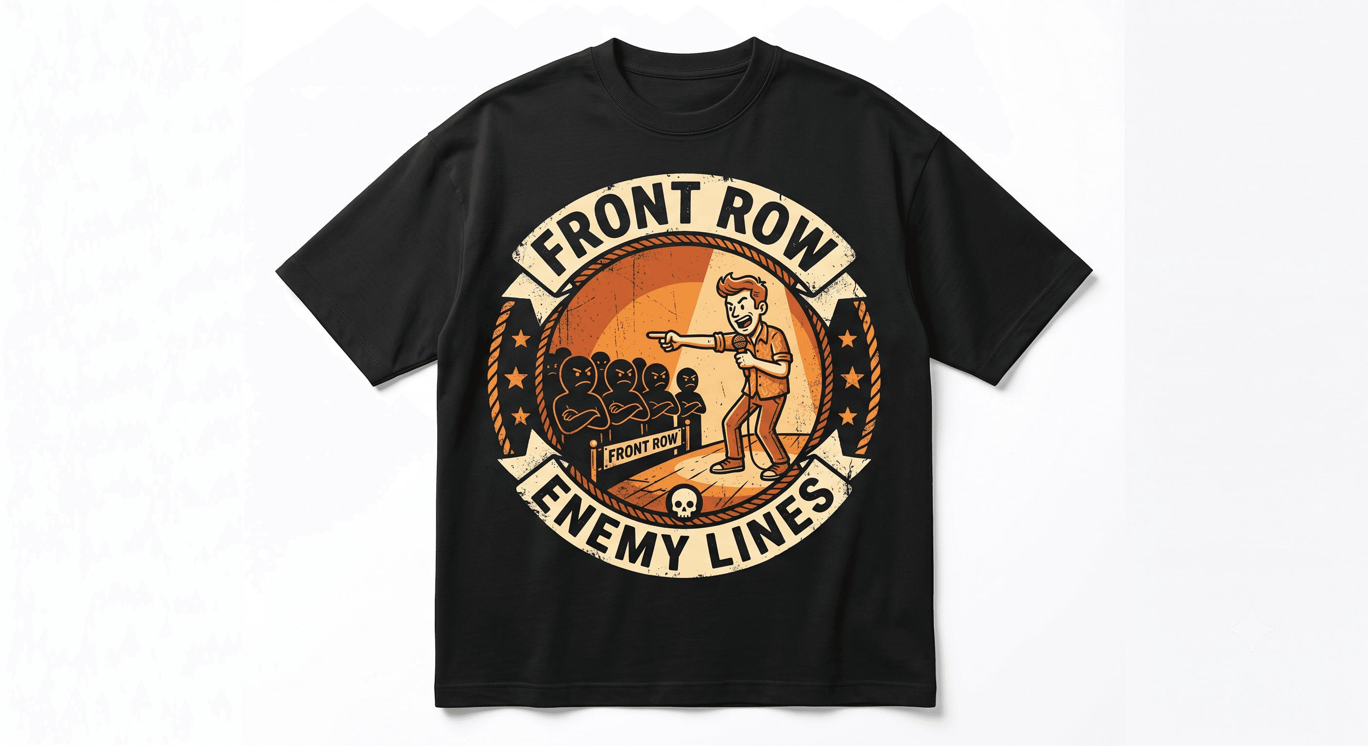 Front Row Enemy Lines — Black — On T-Shirt (real)