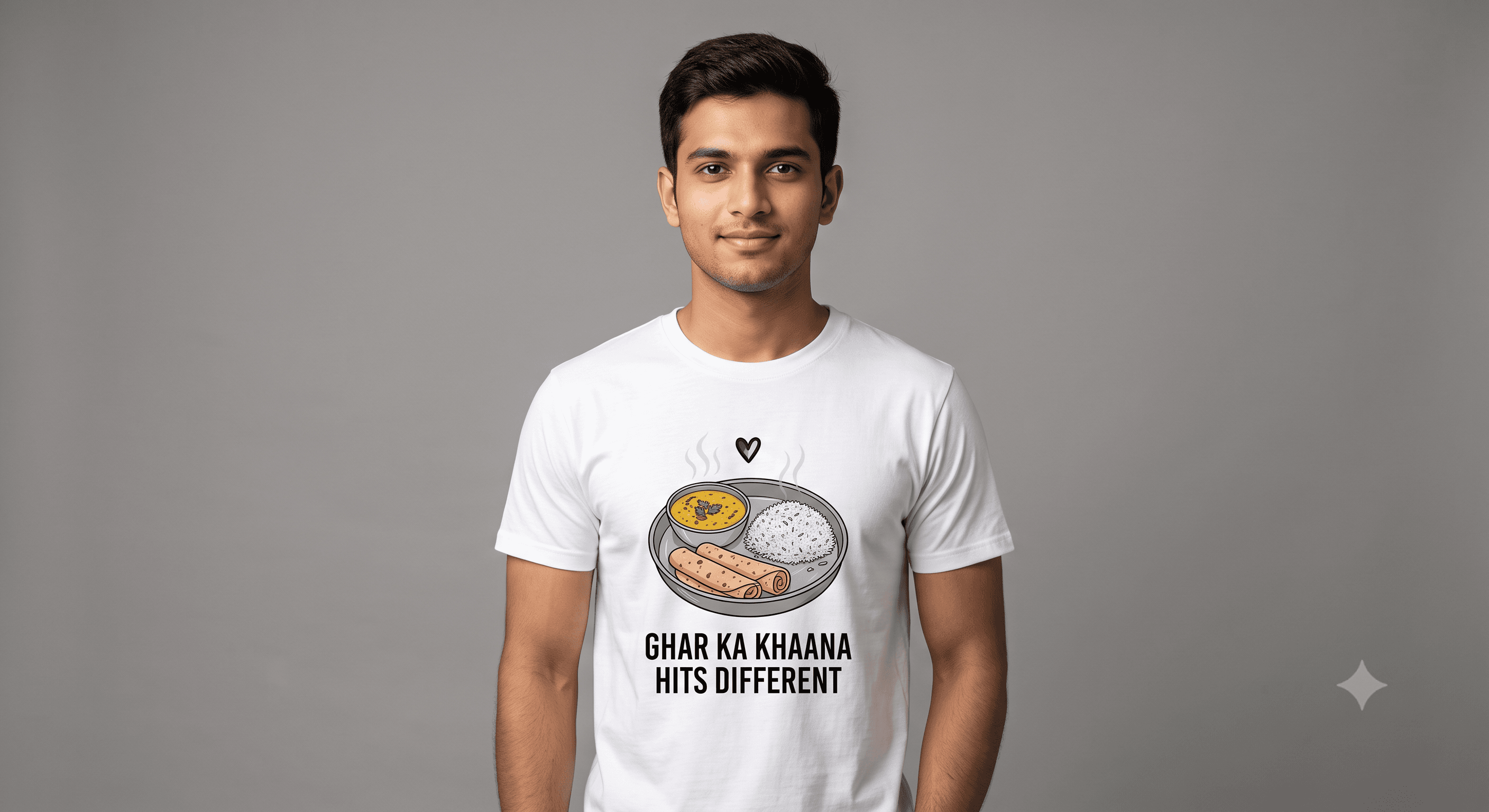 Ghar Ka Khaana Hits Different — White — On Model (real)
