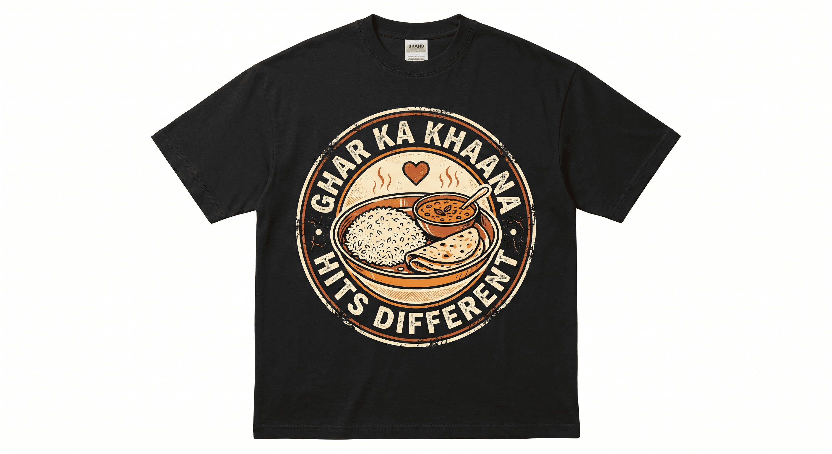 Ghar Ka Khaana Hits Different — Black — On T-Shirt (real)