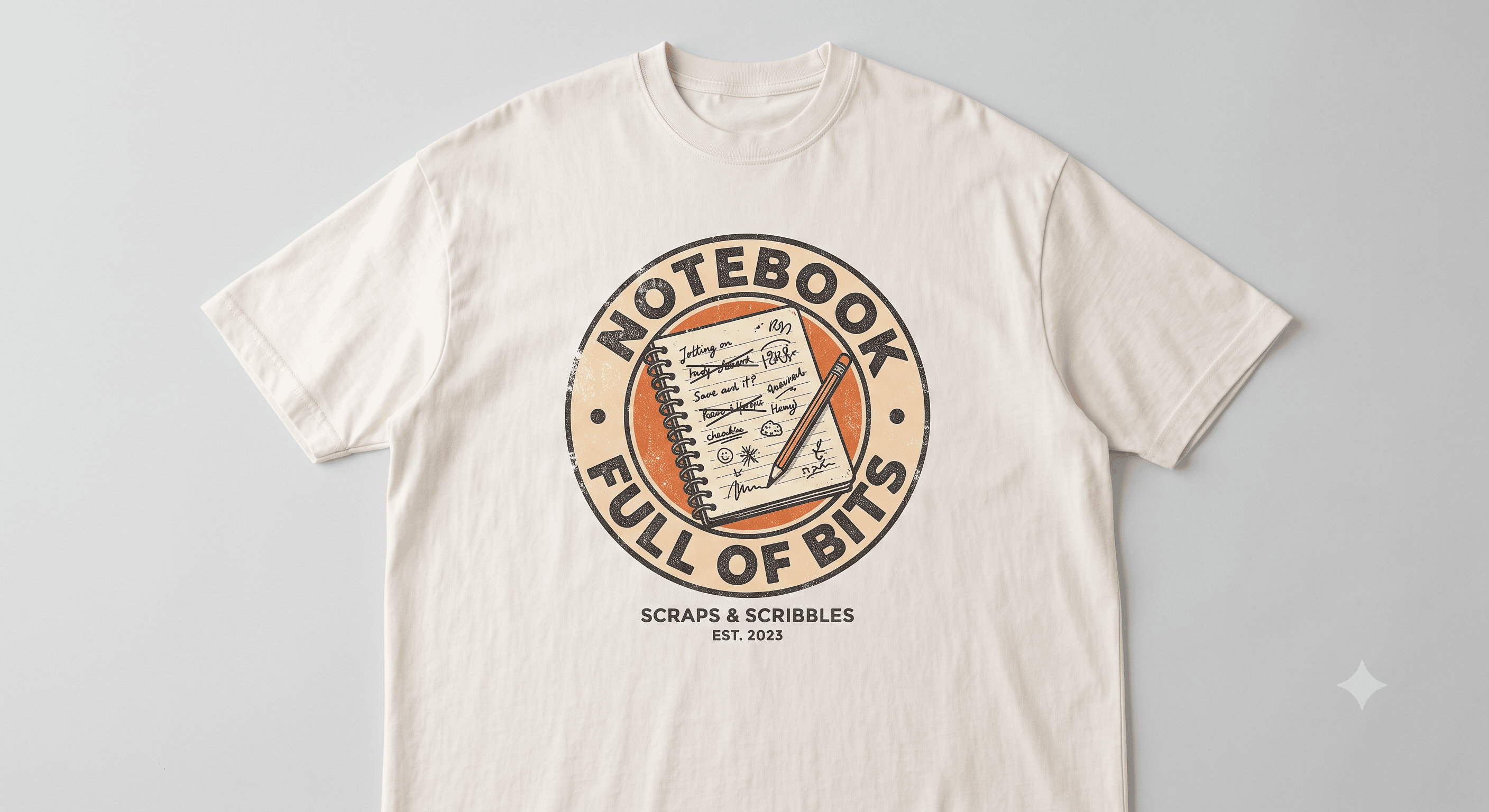 Notebook Full Of Bits — White — On T-Shirt (real)