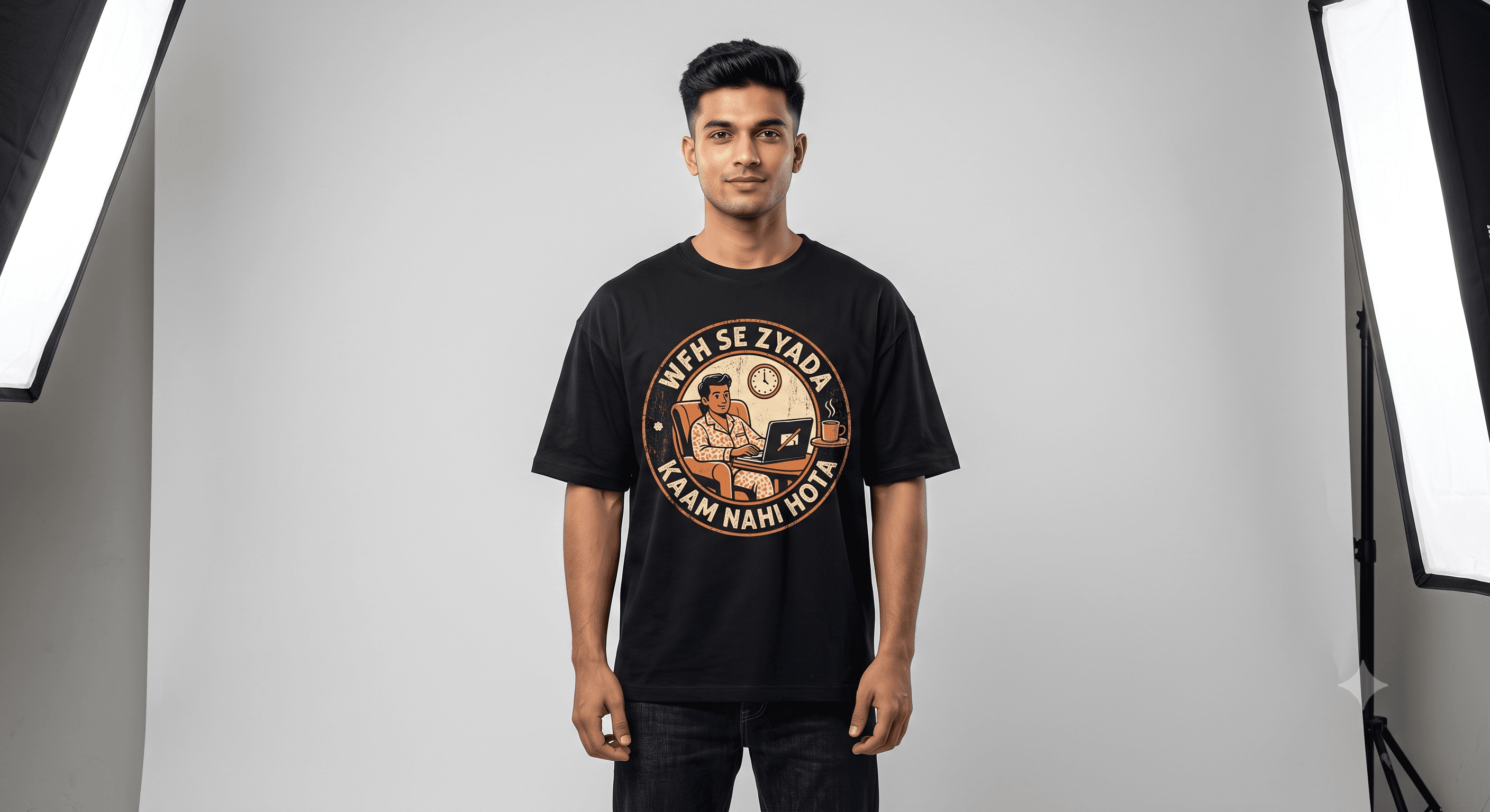 WFH Se Zyada Kaam Nahi Hota — Black — On Model (real)